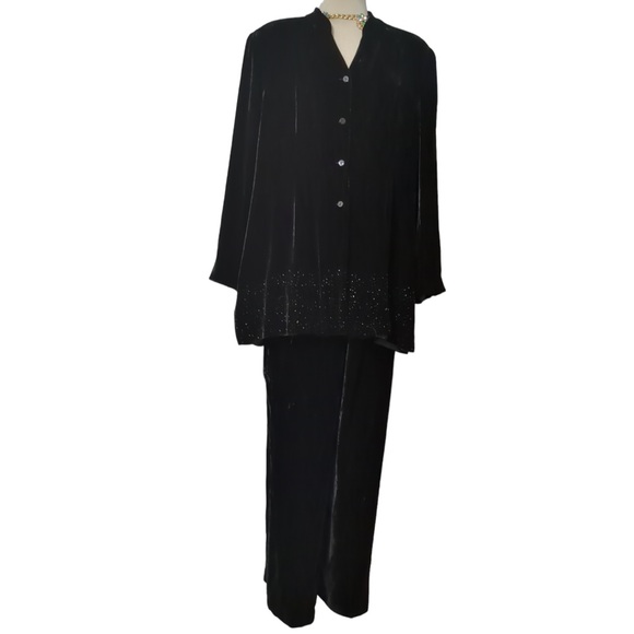 WINDS MOOR Gorgeous Beaded Black Terciopelo Two Pieces Pants and Jacket Size 16 - Picture 4 of 16